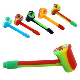 Colorful Silicone Smoking Pyrex Thick Glass Multihole Filter Dry Herb Tobacco Handpipe Innovative Design Removable Cigarette Holder Tips High Quality DHL Free