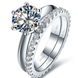 Solid White Gold Platinum 1.55CT Genuine Diamond Engagement Ring With Wedding Band D Colour VVS1 Lasting Forever