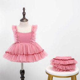 Summer Girls Tutu Dresses Toddler Pink Tulle Princess Ball Gown Infant Girl Birthday Clothes PP Pants Baby Baptism Frocks 210615