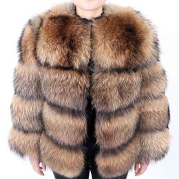 Maomaokong winter style Jacket women's thick fur coat Real raccoon fur jacket High quality raccoon fur coat round neck Warm 210925