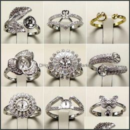 Jewelry Settings 9Pcs/Lot Diy Pearl Rings 925 Sier Ring Zircon For Women Girl Fine Adjustable Gift Drop Delivery 2021 6A8Hh