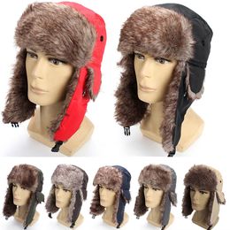 Unisex Winter Trapper Trooper Earflap Warm Russian Ski Hat Fur Ushanka Ear Flaps Winter Hat Fur Cap Faux Headwear Bonnet Leather