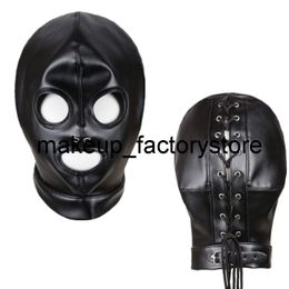 Massage Adult Sex Toys SM Leather Padded Hood Blindfold Head Harness Mask BDSM Open Mouth Eye Bondage Sex Toys For Couples Accessories