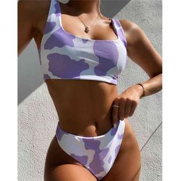 GNIM High Waist Cow Print Swimsuit Women Bikini Mujer Summer Brazilian Bathing Suit Two Pieces Beachwear Swimwear 210625