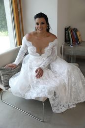 2021 Garden A-line Empire Waist Lace Plus Size Wedding Dress With Long Sleeves Sexy Long Wedding Dress For Plus Size Wedding267j