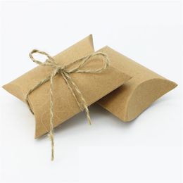 Fashion Hot Cute Kraft Paper Pillow Gift Box Wedding Party Favour Gift Candy Boxes with String Paper Gift Bags 3 Colours