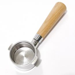 51MM Bottomless Portafilter Two ears Professional Espresso Coffee Machine Wood Handle Stainless Steel filter Basket Included 210326