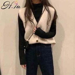 Women Spring Sweater Vest OPen Stitch Button Up Solid Knit s Chic Sleeveless Korean Tops 210430