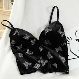 HELIAR Women Butterfly Crop Tops Underwear V-neck Padded Soft Camis Sexy Velvet For 210608