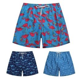 Summer Flamingo Shark Men Shorts Quick Drying Sport Drawstring Beach Swim Trunks