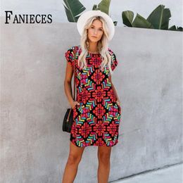 Summer Holiday Women Casual Beach Dresses Woman O-Neck Red Print Dress Short Sleeve Loose Mini Vestido Streetwear de mulher robe 210520