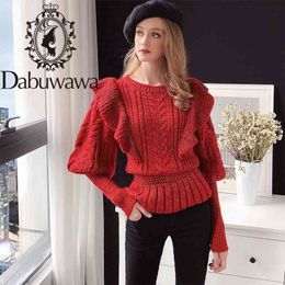 Dabuwawa Knitted Sweater Women Autumn Winter Long Sleeve Ruffled Fashion Female Sweater Ladies Fitted Pullover Jumpers DT1DKT002 210520