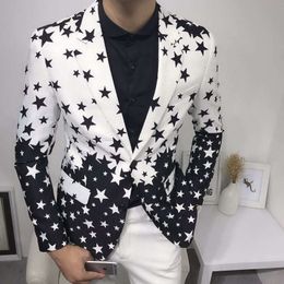 Star Print Slim Fit Suit Jacket Brand Male Club Stage Blazer Man Formal Wedding Suit Prom Blazers For Men Costume Homme 220310
