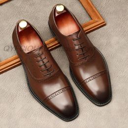 Brown Black Cap Toe Dress Shoes Men Oxford Shoes Genuine Leather Wedding Shoes For Men Business Formal Lace Up Mens