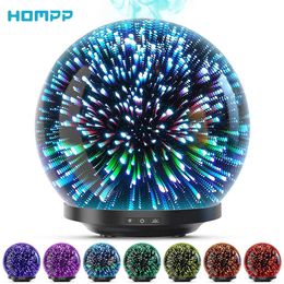 3D Glass Oil Diffuser 200ml Premium Ultrasonic Aromatherapy Oils Humidifier With Amazing LED Night Light Waterless Auto Shut Off 210724