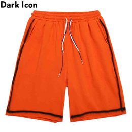 Unlock Hemline Back Pocket Men's Shorts Summer Elastic Waist Straight Shorts for Men 3 Colours 210603