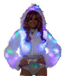 Women's LED Clothing Fur Coats For Women Integrated Imitation Fur With Light Coat Stage Rabbit Hair Performance Clothes 211213