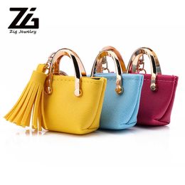 ZG Mini Small bag Keychain Coin Purse Pink blue red Decoration Key chains PU Leather Bag Storage Pendant Fashion cute Jewellery G1019