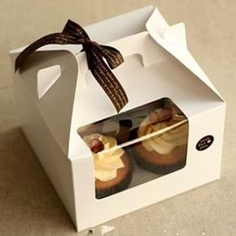 4 Grid Cupcake Muffin Cake Window Boxes White Paper Cardboard Dessert Cookie Containers with Handle