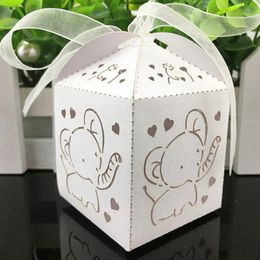 50pcs Lovely Baby Elephant Laser Cut Candy Box Gift Box Baby Shower Souvenir Kids Party Favours Happy Birthday Wedding Decortions 210325