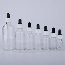 Transparent Glass Round Essential Oil Serum Bottle With Eye Dropper For Cosmetic Essence 5ml 10ml 15ml 20ml 30ml 50ml 100ml