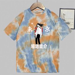 Tokyo Revengers Baji Keisuke Short Sleeve O-neck Anime Male and Female Tie Dye T-shirt Y0809