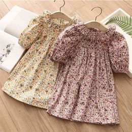 Fashion Summer 2 3 4 6 8 10 12 Years Children Short Sleeve Full Print Floral Flower Cotton Dresses For Baby Kids Girls 210625