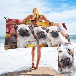 puppy towels NZ - Quick Dry Beach Towel Pug Puppies In The Autumn Microfiber Bath Cushion Swimming Personalized Sand Free