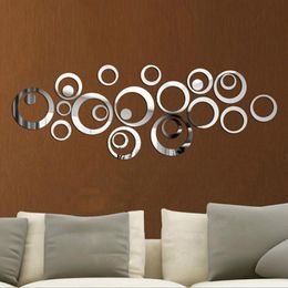Wall Stickers 24Pcs/Lot DIY 3D Circles Mirror Sticker Crystal Mural Decal Home Decor Living Room Mirrored Plastic Decorative
