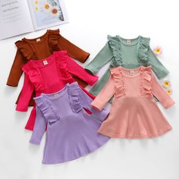 Girls Dresses Kids Knitted Sweater Dress Baby Ruffle Solid Cotton Princess Infant Knitting Tops Shirts Christmas Newborn Boutique Clothing B7883