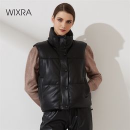 Wixra Women Fashion Solid Warm Vest Zipper PU Sleeveless Back Lace Up Coat Loose Outwear Autumn Winter Top 210923