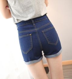 Women's Shorts Women College Winds Fashion Feminino 4 Buttons High Waist Retro Solid Color Slim Elastic Blue Fitness Denim Short