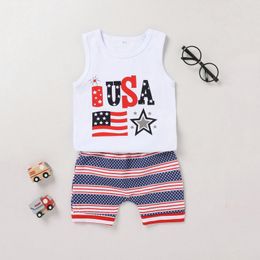 kids children's Sets ins American baby summer print letter vest shorts suit Independence Day two-piece