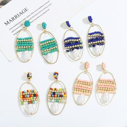 Multi Layered Colourful Beaded Earrings for Women Bohemia Weave Seed Beads Geometric Oval Drop Dangle Brincos