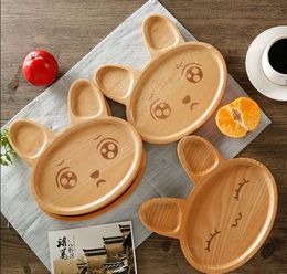 Rabbit Mood Wooden Food Plates Kitchen Tools Cartoon Shape 4 Styles Dinner Tray Eco-friendly Fruit Snack Children Baby Bowl