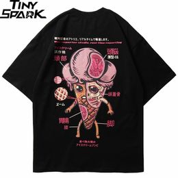 Hombre Hip Hop T Shirt Divertido Helado Anatomía Harajuku Japonés Kanji Camiseta Streetwear Streetwear Japan Tshirt Algodón Tops de verano Camisetas 210322