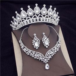 Earrings & Necklace Fashion Crystal Jewellery Sets For Women Bridal Tiaras Necklaces Wedding Set With Crown Bride Jewelrry