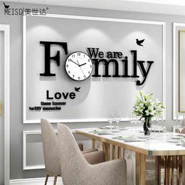 MEISD Large Self Adhesive Wall Clock Modern Family Clocks Wall Horloge DIY Mirror Sticker Art Poster Mute Watch 210325