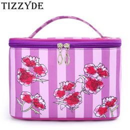 Flower Striped High Capacity Cosmetic Bag Quality Women Waterproof Travel Toiletry Necessaire Make Up Bags CQ112 & Cases