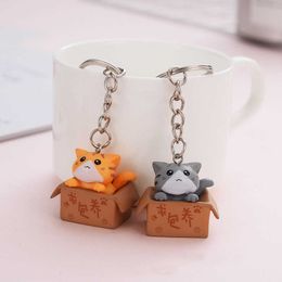 Cute Little Box Cat Key Chain Women Men Kawaii Kitten Car Keychain Fashion Letter Keyring Animal Jewellery Dating Anniversary Gift G1019