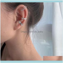 Hie Jewelry3Pcs/Set 925 Sterling Sier Korean Design Zircon Geometric Earrings Female Double Twist Without Pierced War Clip Ear Cuff Hoop & D