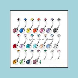 & Bell Stainless Steel Belly Button Navel Rings Crystal Rhinestone Body Piercing Bars Jewlery For Womens Bikini Fashion Jewelry Drop Deliver