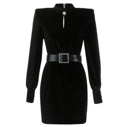 Women Dress Velet Long Sleeve Black Mini Vestidos Casual Dresses Spring Autumn Party Club Elegant Bodycon 210515