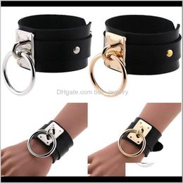 Charm Jewelrypu Leather Wristband Bracelet Cuff Goth Metal Armbands Gothic Punk Bracelets Women Men Emo Cosplay Jewellery Drop Delivery 2021 Wc