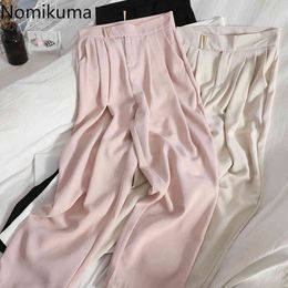 Nomikuma Korean Style Elegant Wide Leg Suit Pants Women Solid Colour Casual Loose Trousers Office Ladies High Waist Pantalones 210514