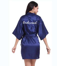 navy blue robe white writing kimono satin bridesmaid sister of the bride s wedding gift drop 210924