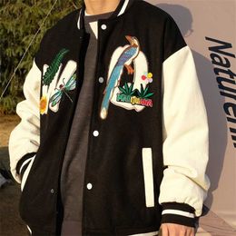 Spring and Autumn Embroidered Baseball Jacket Men's Fashion Loose Stitched Casual Wild Couple Thin 211126