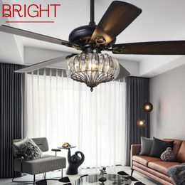 Ceiling Fans BRIGHT Contemporary LED Fan Lamp With Remote Control Black Crystal Lighting For Home Dining Room Bedroom Restaurant