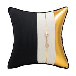 Cushion/Decorative Pillow Jacquard Cushion Cover Gold White Blue Patchwork Decorative Living Room Waist Pillows Pillowcase Home Decor