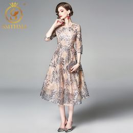 Elegant Mesh Embroidery Dress Women Half Sleeve Summer Style Vintage Slim Sexy Party Casual Dresses Vestidos 210520